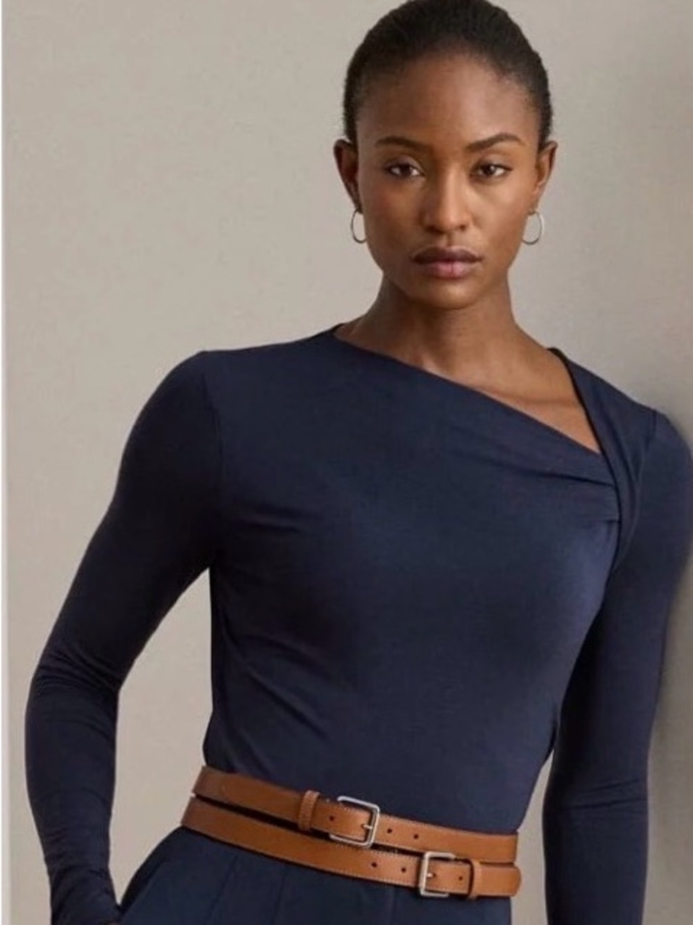 Lauren Ralph Lauren Navy Asymmetric Long-Sleeve Top XL NWT